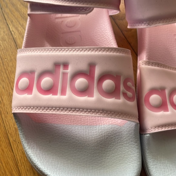 Adidas Adilette Sandals (Clear Pink/Cherry Metallic/Cloud White) Velcr Straps - Picture 7 of 8